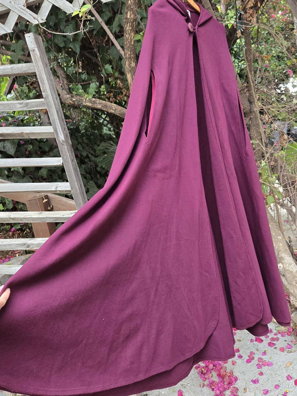 Women’s Hooded Cape Full-Length Wine Burgundy Cloak